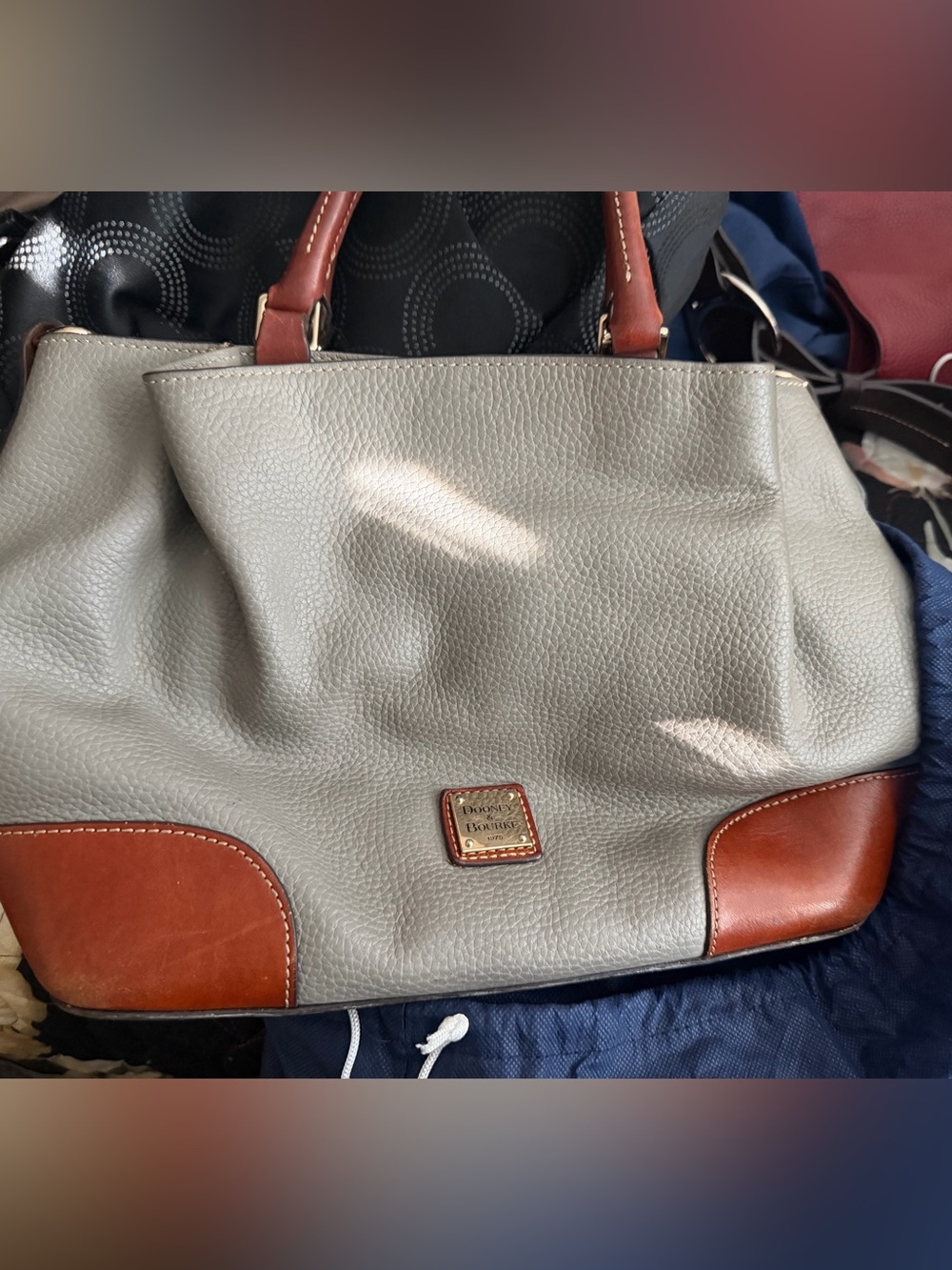Dooney & Bourke Gray and Brown Leather Tote Bag - Classic Women's Handbag